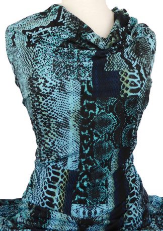 Printed Jersey Knit Snakeskin Aqua Black