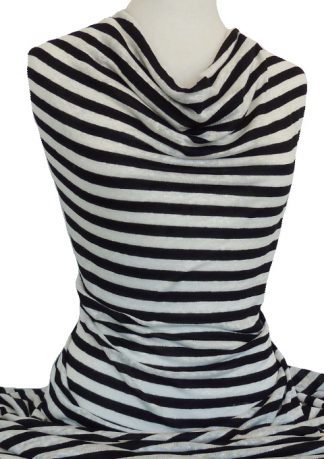 Italian Linen Jersey Stripe Black Off White