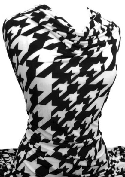 Printed Jersey Knit Houndstooth Black White