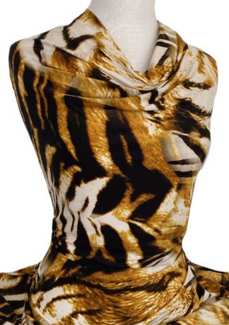 Printed Brushed Jersey Knit Tiger Brown Gold