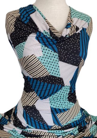 Printed Jersey Knit Quilter Teal Beige Black