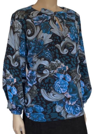 New Look Pattern 6582 - Knitwit Printed Cotton Jersey Opulence Teal Blue Grey on Black