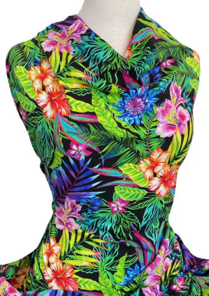 Printed Cotton Jersey Exotica Brights on Black