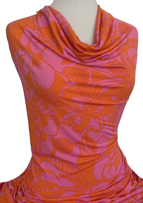 Knitwit Printed Jersey Knit Sasha Pink Orange