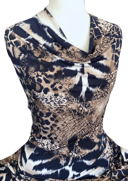 Printed Jersey Knit Safari Smoke Brown Navy