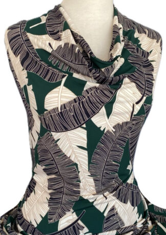 Knitwit Printed Jersey Knit Feathers Black White Jungle Green