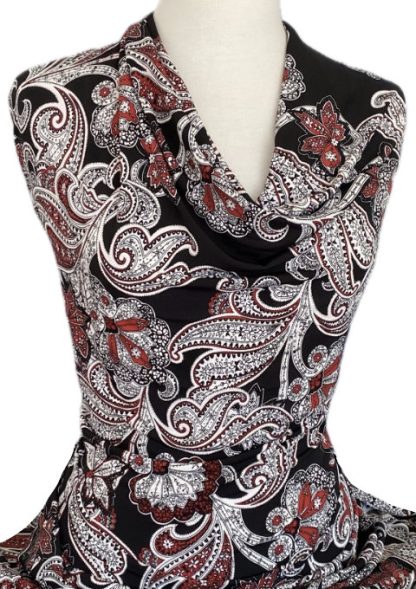 Knitwit Printed Jersey Knit Paisley Puff Red White on Black