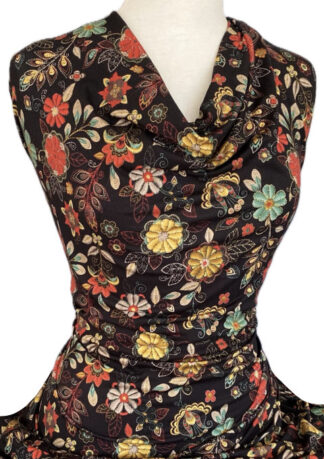 Printed Viscose Knit Stitchwork Multicolour on Black