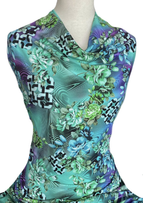 Knitwit Printed Cotton Jersey Floriade Blue Mint Green
