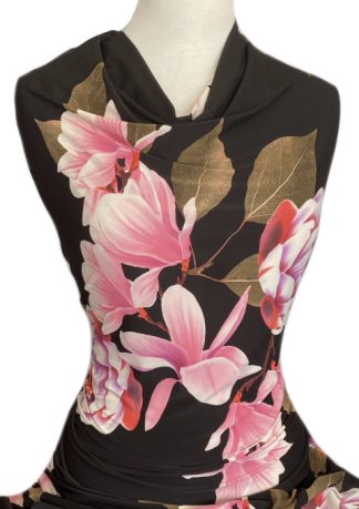 Printed Jersey Knit Magnolia Pink on Black