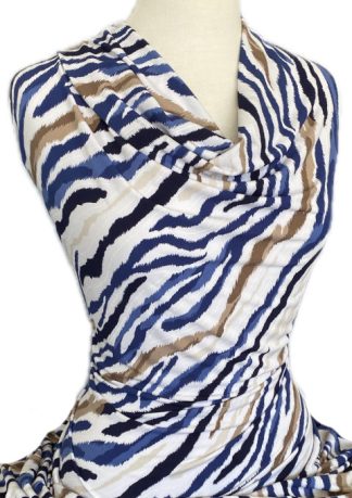 Knitwit Printed Jersey Knit Borneo Navy Smoke Brown on White