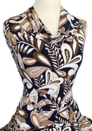 Knitwit Printed Jersey Knit Focus Ink Navy Caramel Off White