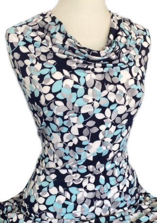 Knitwit Printed Jersey Knit Leisure Aqua Grey White on Ink Navy