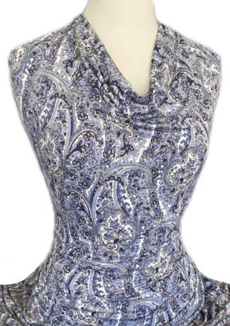 Knitwit Printed Jersey Knit Dry Handle Danube Paisley Blue