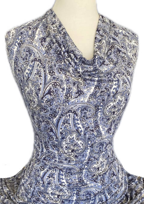 Knitwit Printed Jersey Knit Dry Handle Danube Paisley Blue