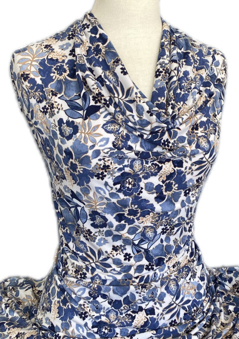 Knitwit Printed Jersey Knit Hazel Blues on White