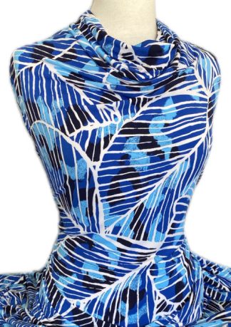 Knitwit Printed Jersey Knit Monica Blue on White