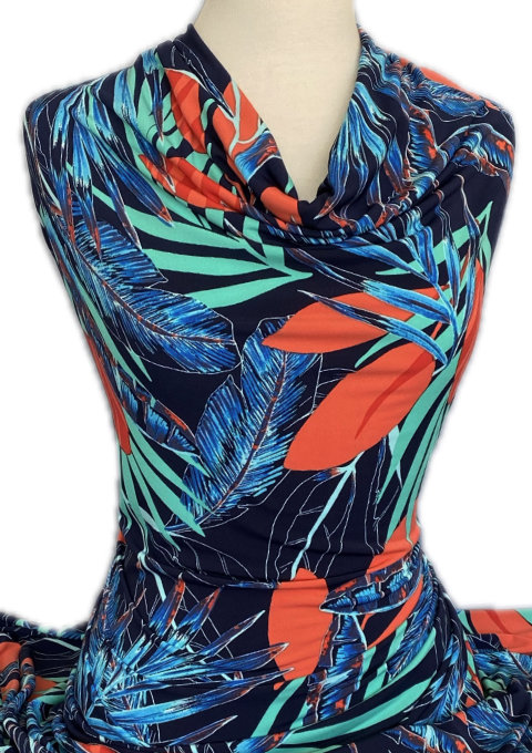 Knitwit Printed Jersey Knit Tropical Brights on Navy