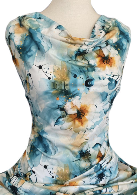 Knitwit Printed Cotton Jersey Emily Floral on White