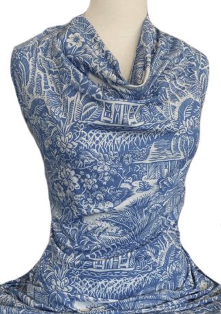 Knitwit Printed Cotton Jersey Parisian Blue on Blue Grey