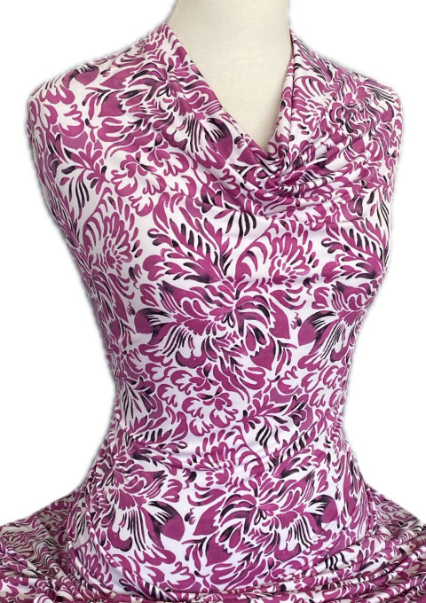 Knitwit Printed Jersey Knit Diana Magenta on White