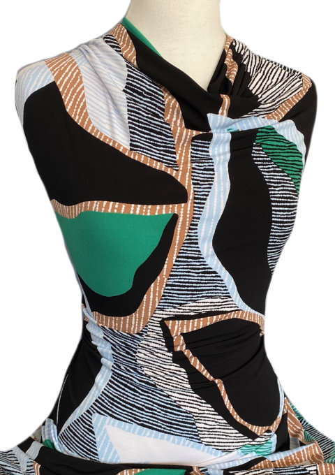 Knitwit Printed Jersey Knit Waterways Multicolour on Black